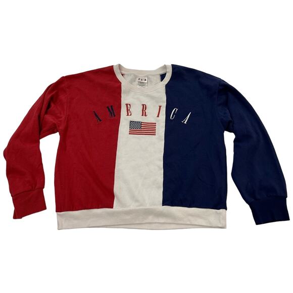 IML~Issaac Morris Limited Large Women's Sweatshirt Color Block Red White Blue - Picture 1 of 8